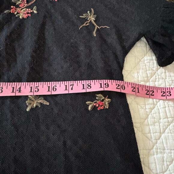 MAEVE by ANTHROPOLOGY A-Line Embroidered Mesh Floral Tunic Blk SzS Dark Witchy - Picture 9 of 10